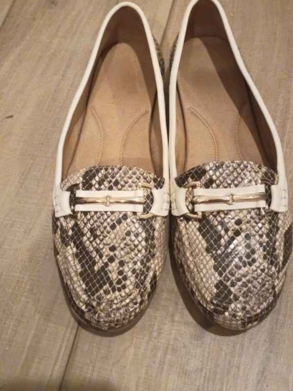 Women's Snake-Print Loafers with White Trim